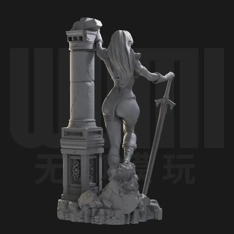 1/24 Female Swordsman with Base, Resin Model Figure Kit, Fantasy Theme, Unassembled and Unpainted