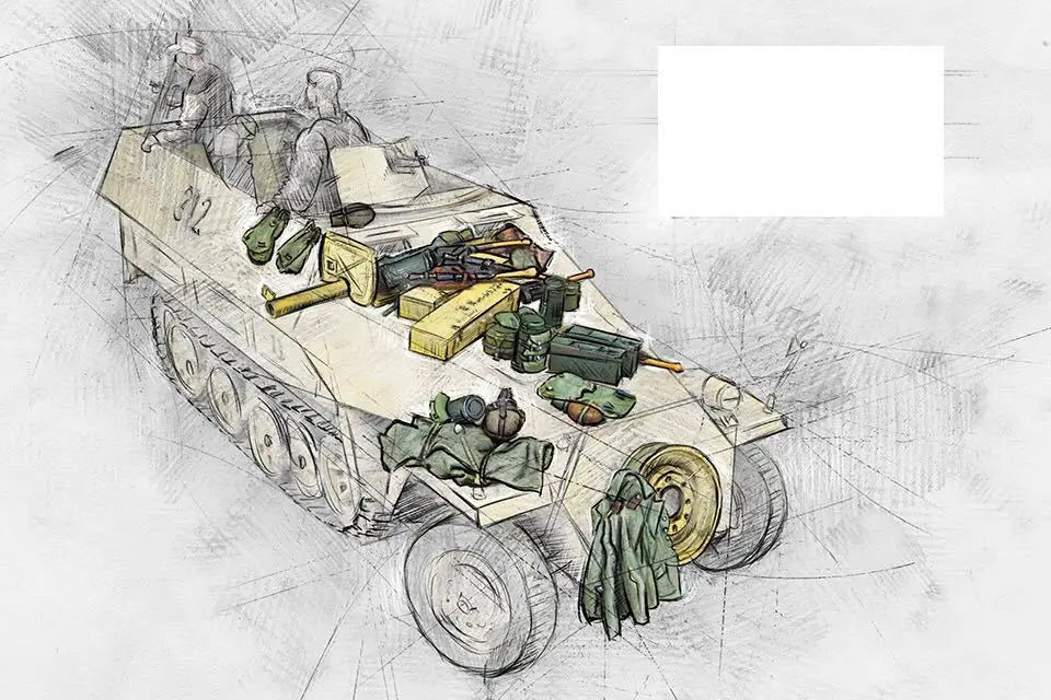 1/35 WWII German Halftrack, 9 Figures, Resin Model Figure Kit, Unassembled and Unpainted