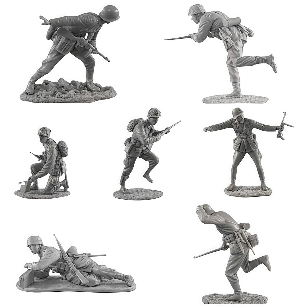 1/35 WWII German Panzergrenadiers Assaulting, 7 Figures, Resin Model Figure Kit, Unassembled and Unpainted