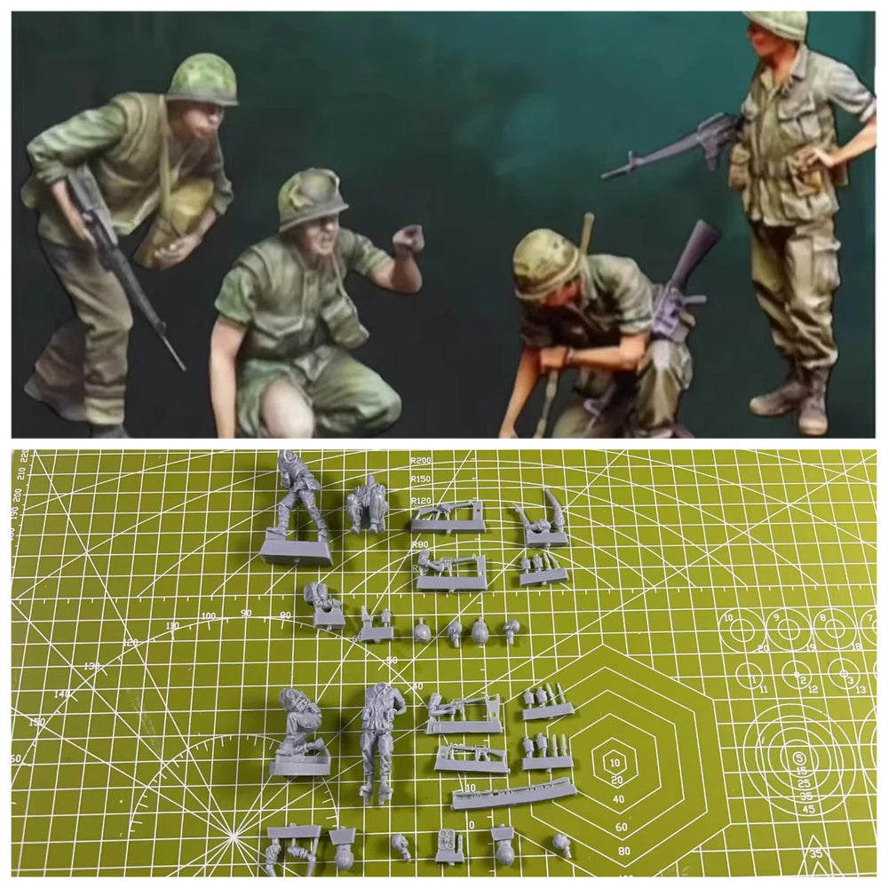 1/35 Vietnam War American Infantry in Combat Action, 4 Figures, Resin Model Figure Kit, Unassembled and Unpainted