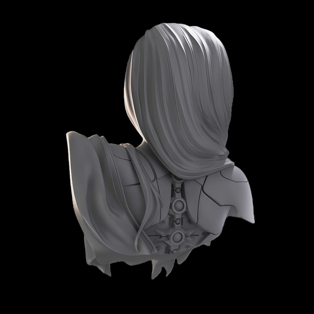 65mm Sorceress with Flowing Hair and Ornate Pauldrons, Resin Model Bust Kit, Fantasy Theme, Unassembled and Unpainted