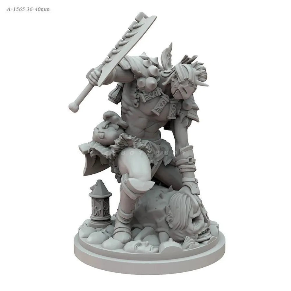 38mm Orc Woman Warrior with Raised Axe, Resin Model Figure Kit, Fantasy Theme, Unassembled and Unpainted