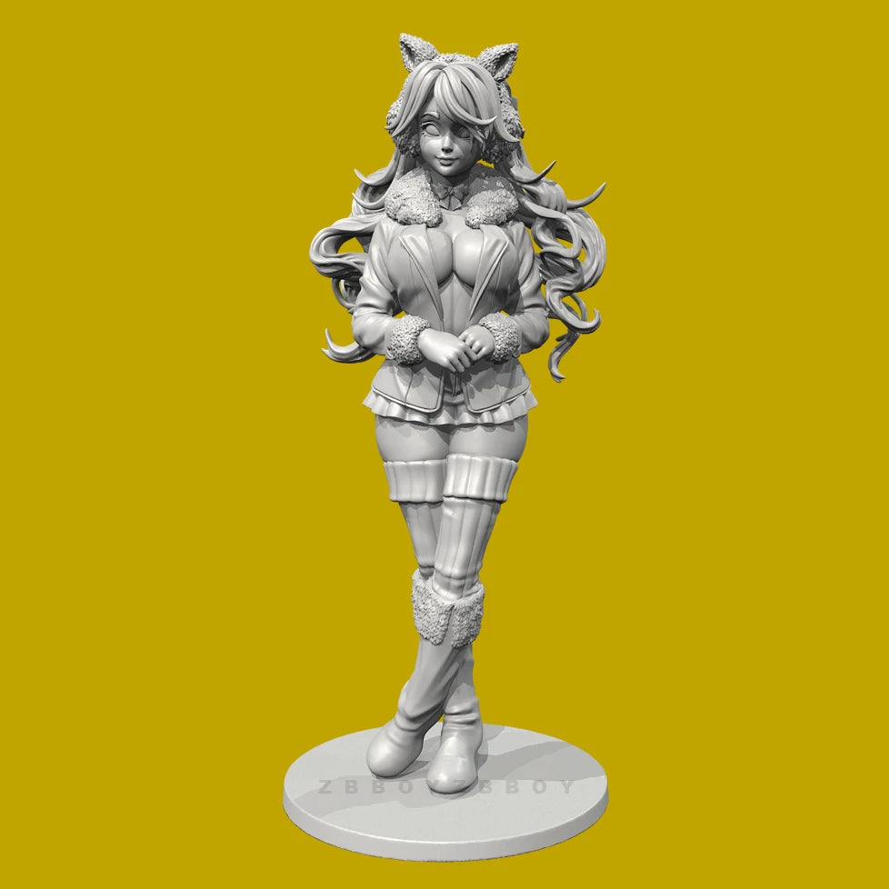 75mm Female Warrior with Animal Ears, Resin Model Figure Kit, Fantasy Theme, Unassembled and Unpainted