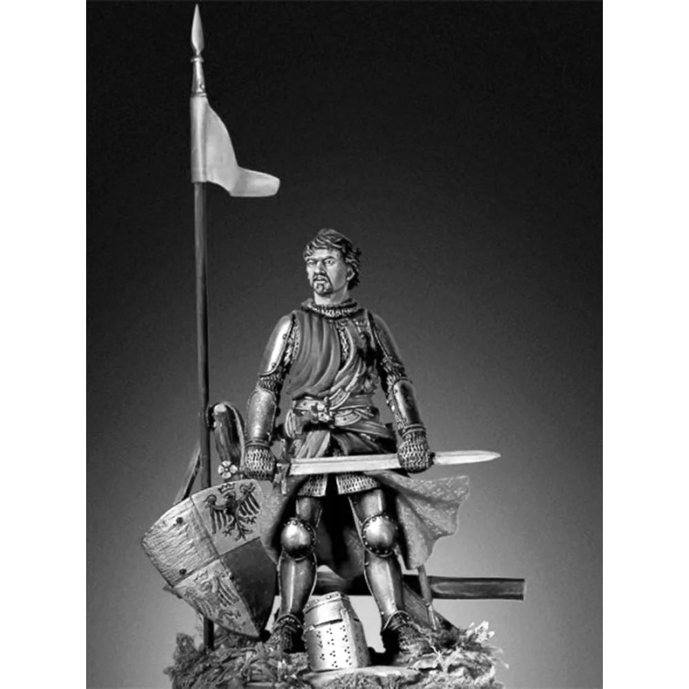 1/32 Medieval Knight with Heraldic Banner, Resin Model Figure Kit, Unassembled and Unpainted