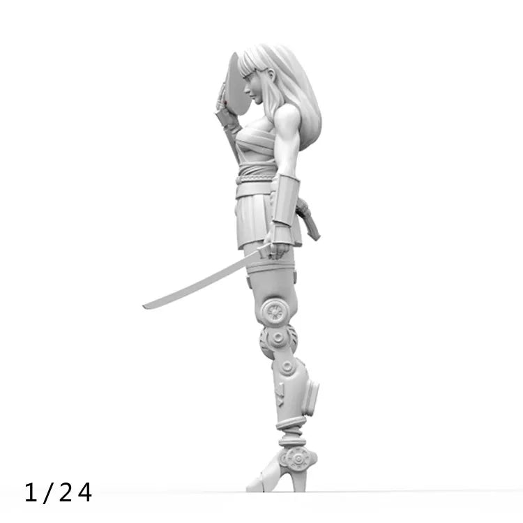 1/24 Female Warrior with Dual Katanas, Resin Model Figure Kit, Anime Theme, Unassembled and Unpainted