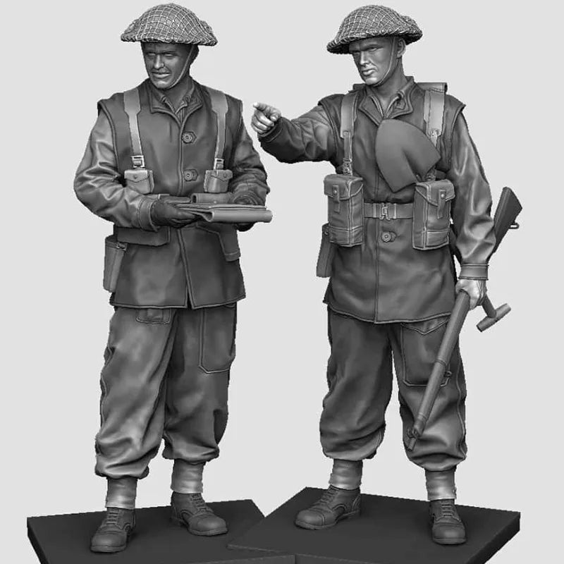 1/35 WWII British NCO Directing Sten Gunner, 2 Figures, Resin Model Figure Kit, Unassembled and Unpainted