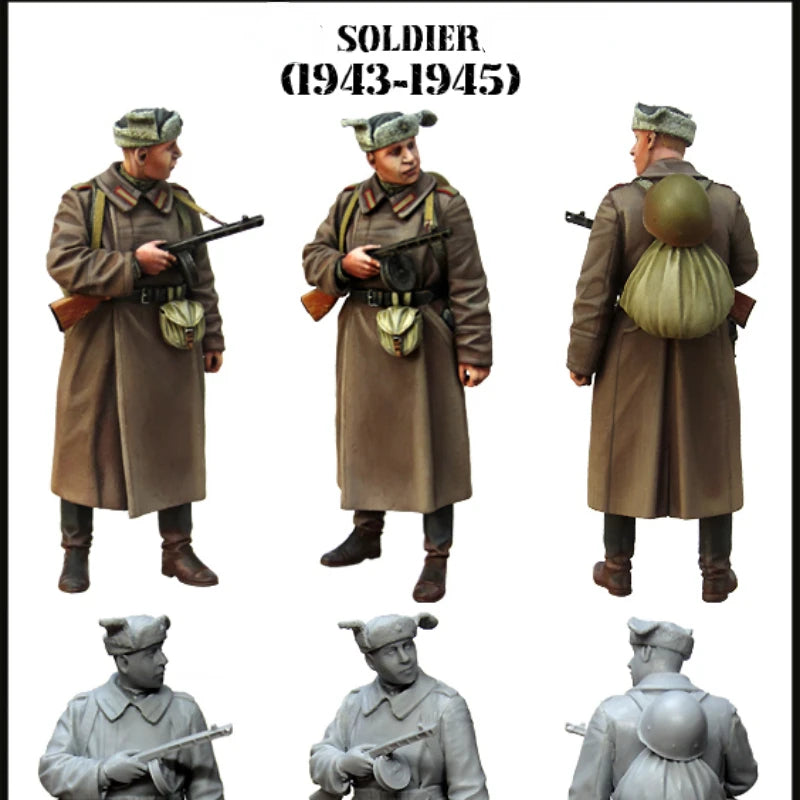 1/35 WWII Soviet Rifleman PPSh-41 Gunner and Support, 3 Figures, Resin Model Figure Kit, Unassembled and Unpainted