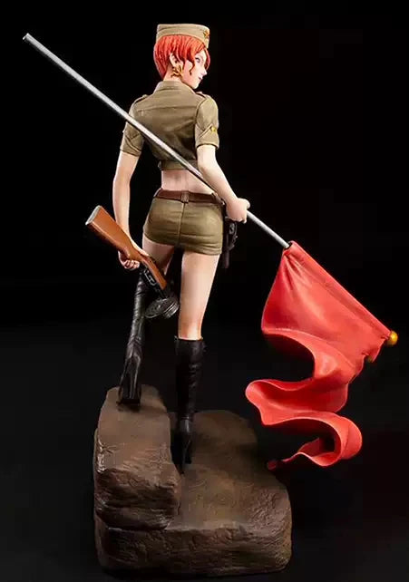 1/12 Female Soldier with Red Flag, Resin Model Figure Kit, Anime Theme, Unassembled and Unpainted