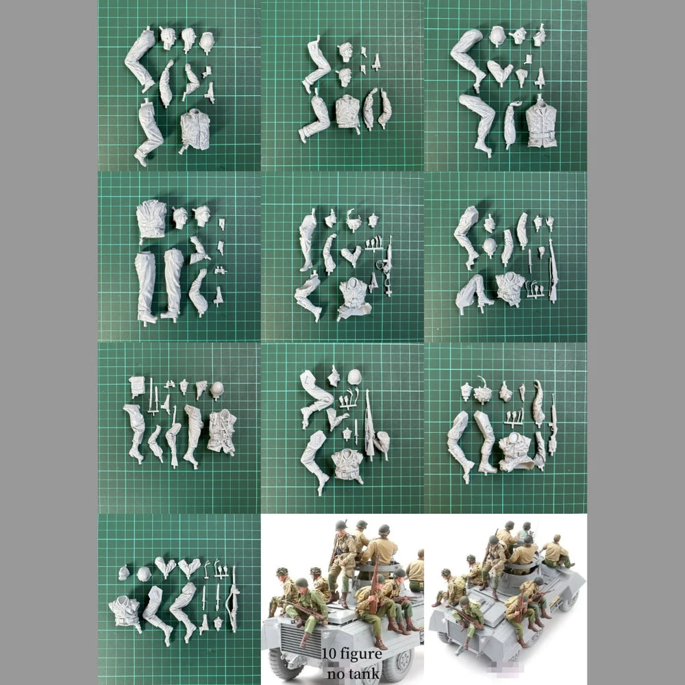 1/16 WWII U.S. Army M8 Crew, 10 Figures, Resin Model Figure Kit, Unassembled and Unpainted