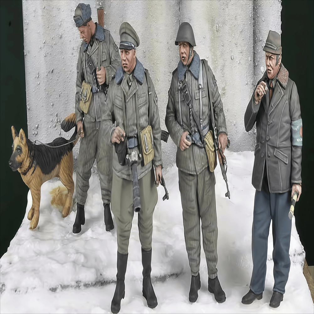 1/35 WWII German Commander & Soldiers, 4 Figures, Resin Model Figure Kit, Unassembled and Unpainted