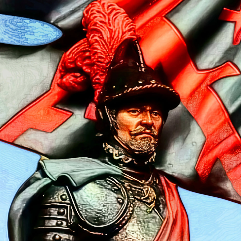 1/24 Medieval Knight with Red and Black Heraldic Banner, Resin Model Figure Kit, Unassembled and Unpainted