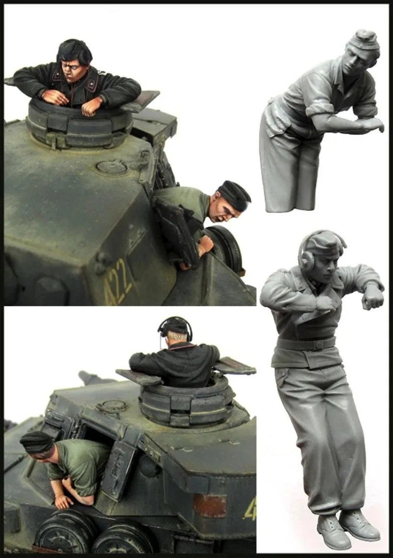 1/35 WWII German Panzer Crew in Combat Action, 2 Figures, Resin Model Figure Kit, Unassembled and Unpainted