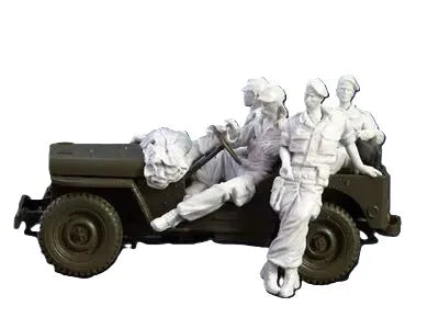 1/35 Modern German Jeep Crew with Reclining Soldier, 4 Figures, Resin Model Figure Kit, Unassembled and Unpainted