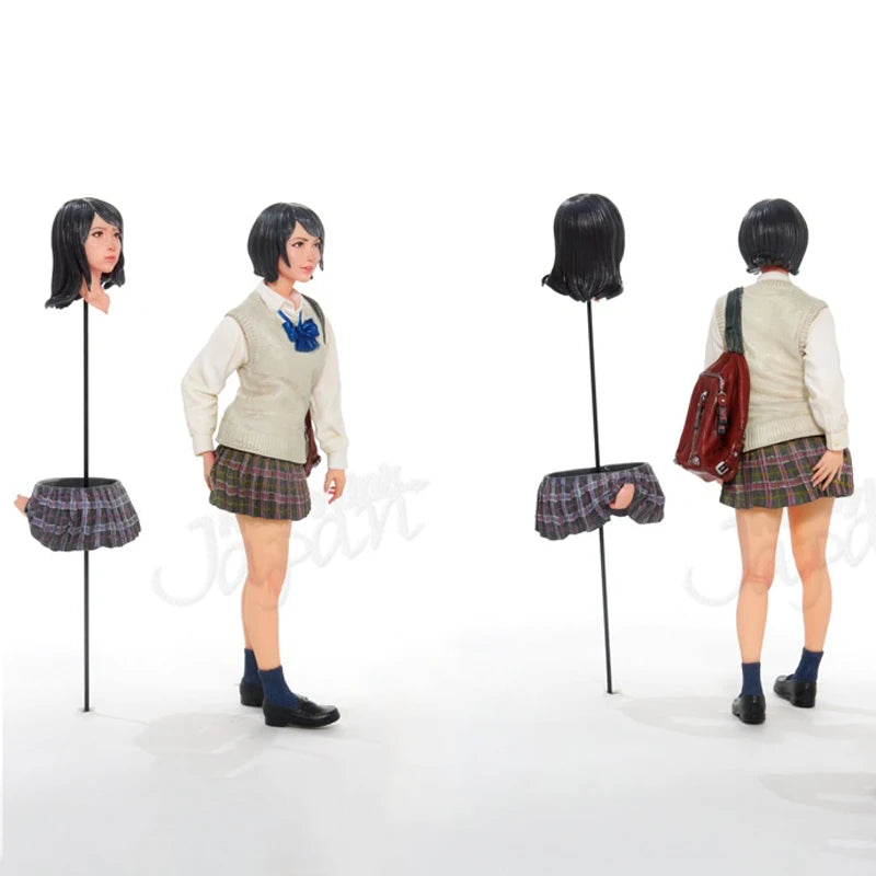 1/12 Schoolgirl in Cream Sweater with Red Backpack, Resin Model Figure Kit, Anime Theme, Unassembled and Unpainted