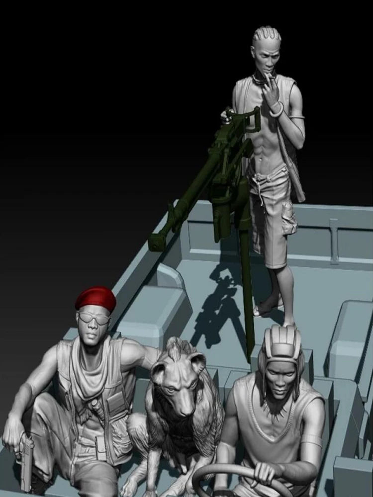 1/35 WWII German North Africa Pickup Crew, 3 Figures, Resin Model Figure Kit, Unassembled and Unpainted