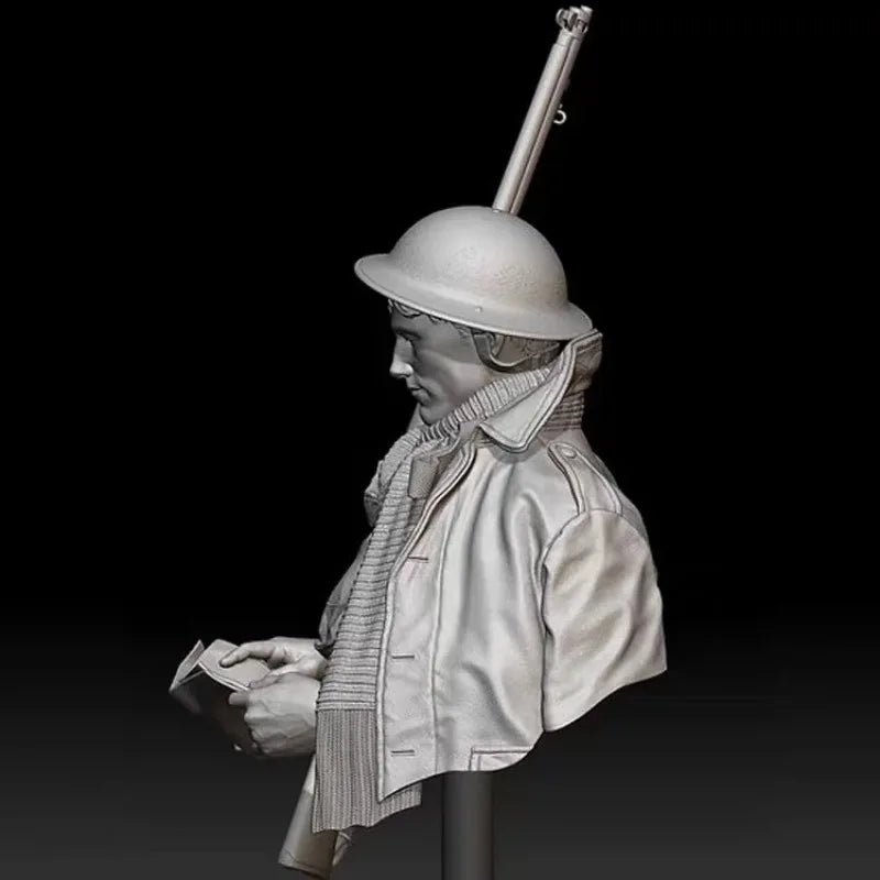 1/10 WWI British Soldier Reading Map with Rifle and Gas Mask, Resin Model Bust Kit, Unassembled and Unpainted