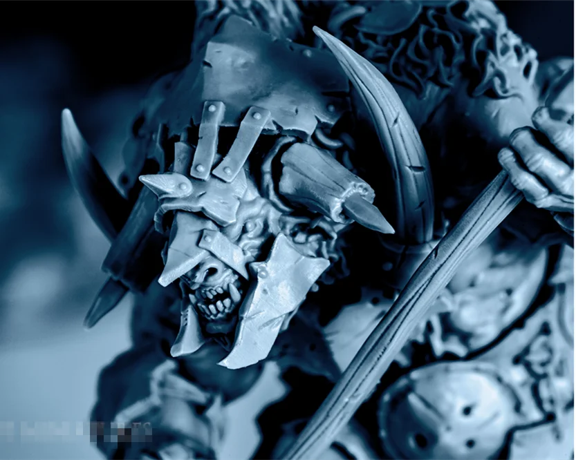 55mm Bull-Horned Warrior Charging with Spiked Cleaver, Resin Model Figure Kit, Fantasy Theme, Unassembled and Unpainted