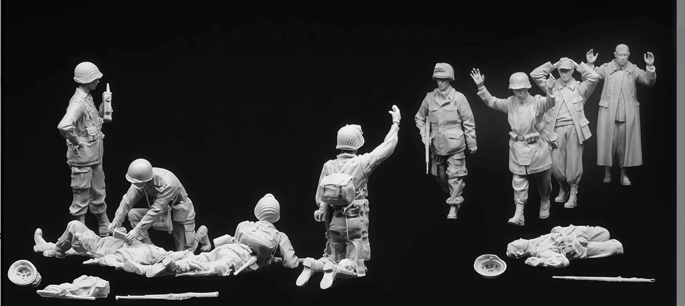 1/35 WWII German Infantry Assault Squad, 9 Figures, Resin Model Figure Kit, Unassembled and Unpainted