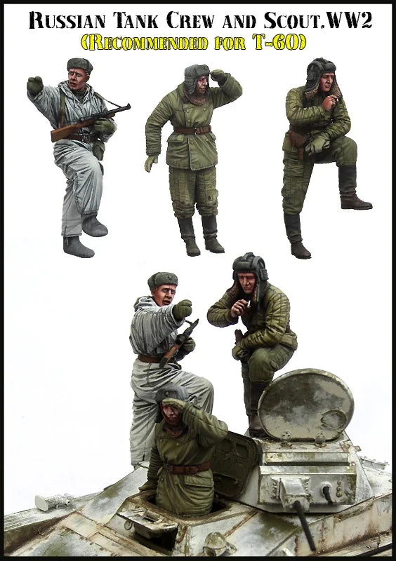 1/35 WWII Soviet Tank Crew & Scout, 5 Figures, Resin Model Figure Kit, Unassembled and Unpainted