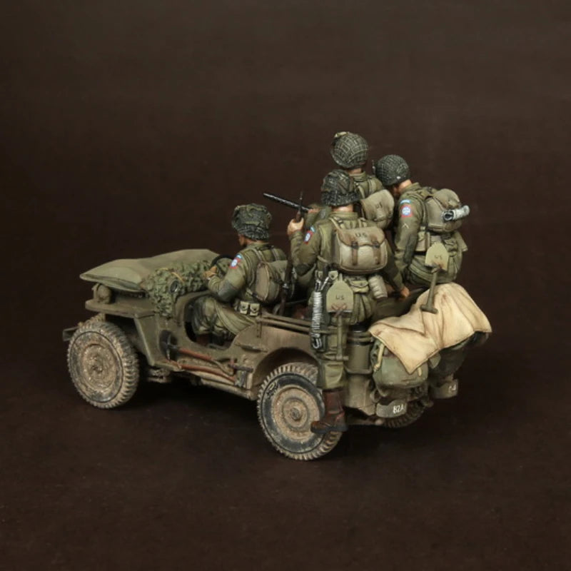 1/35 WWII Allied US Airborne with Jeeps, 7 Figures, Resin Model Figure Kit, Unassembled and Unpainted