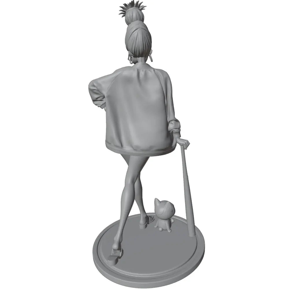 1/24 Girl with White Hair Gold Dress and Cat Companion, Resin Model Figure Kit, Anime Theme, Unassembled and Unpainted