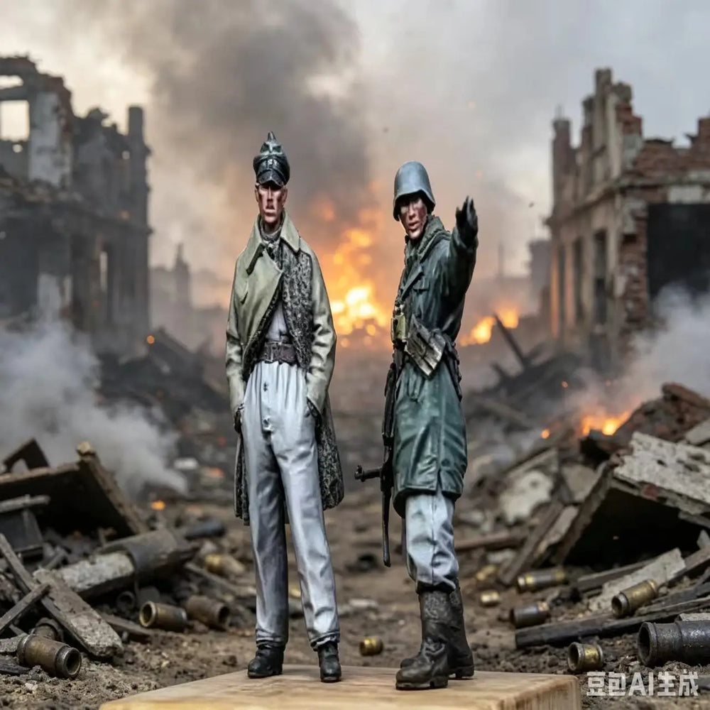 1/35 WWII German Officer in Dress and Field Soldier, 2 Figures, Resin Model Figure Kit, Unassembled and Unpainted