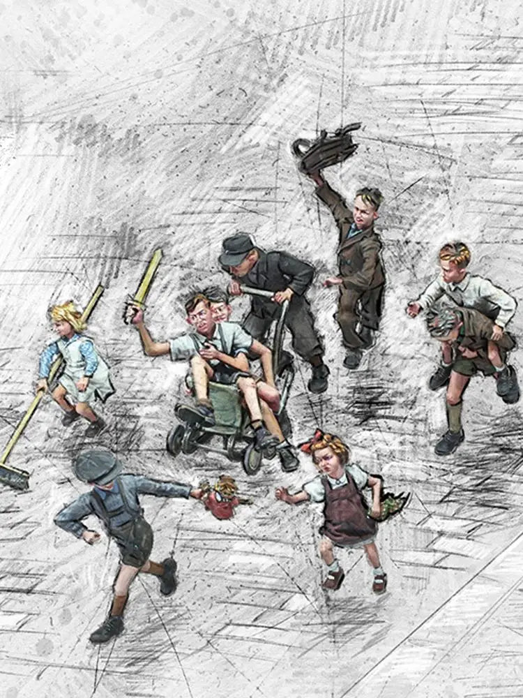 1/35 Construction Crew in Active Working Poses, 9 Figures, Resin Model Figure Kit, Historical Theme, Unassembled and Unpainted