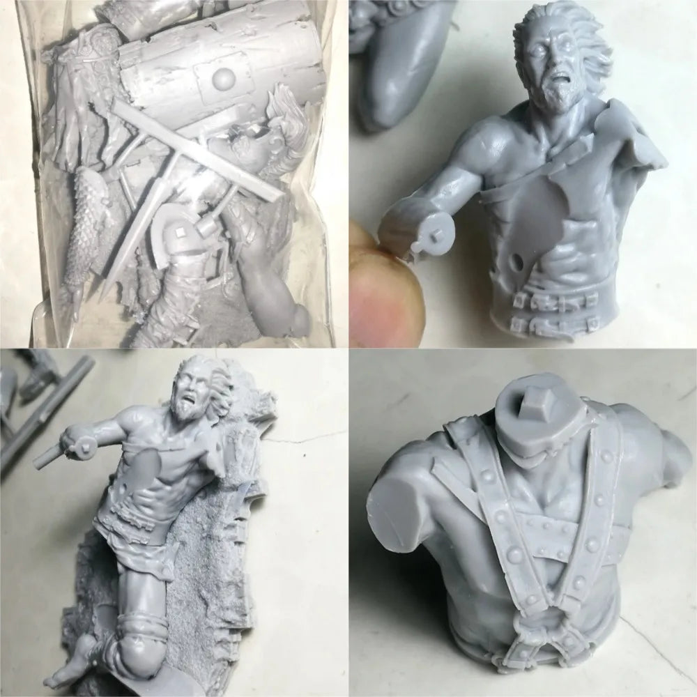 1/24 Ancient Female Warrior with Spear Standing Over Fallen Foe, Resin Model Figure Kit, Unassembled and Unpainted