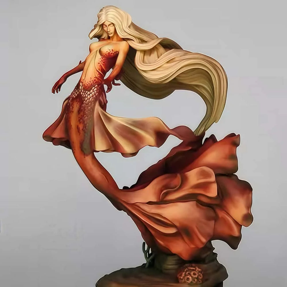 1/24 Mermaid in Flowing Red Gown, Resin Model Figure Kit, Fantasy Theme, Unassembled and Unpainted
