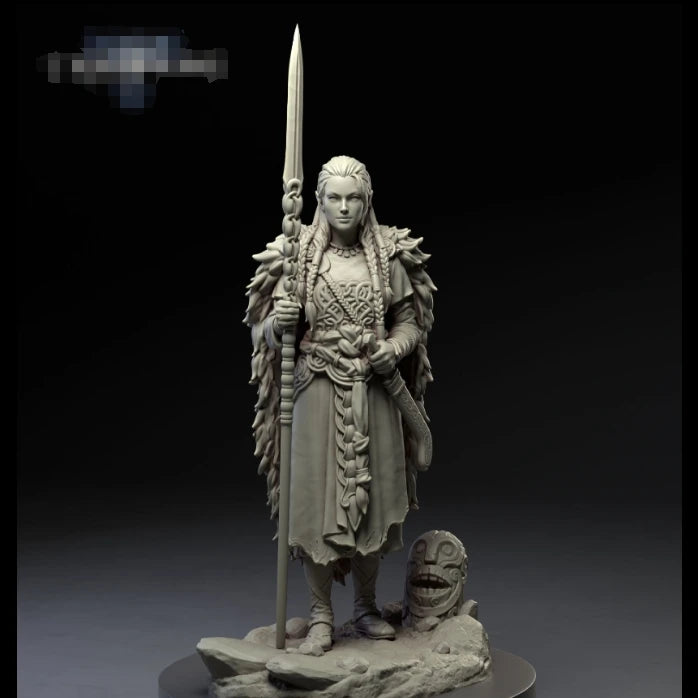 1/24 Medieval Sorceress with Braided Hair and Fur Armor, Resin Model Figure Kit, Unassembled and Unpainted