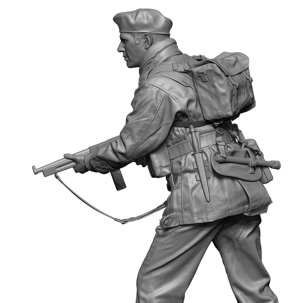 1/35 WWII British Paratrooper Attacking with Sten Gun, Resin Model Figure Kit, Unassembled and Unpainted