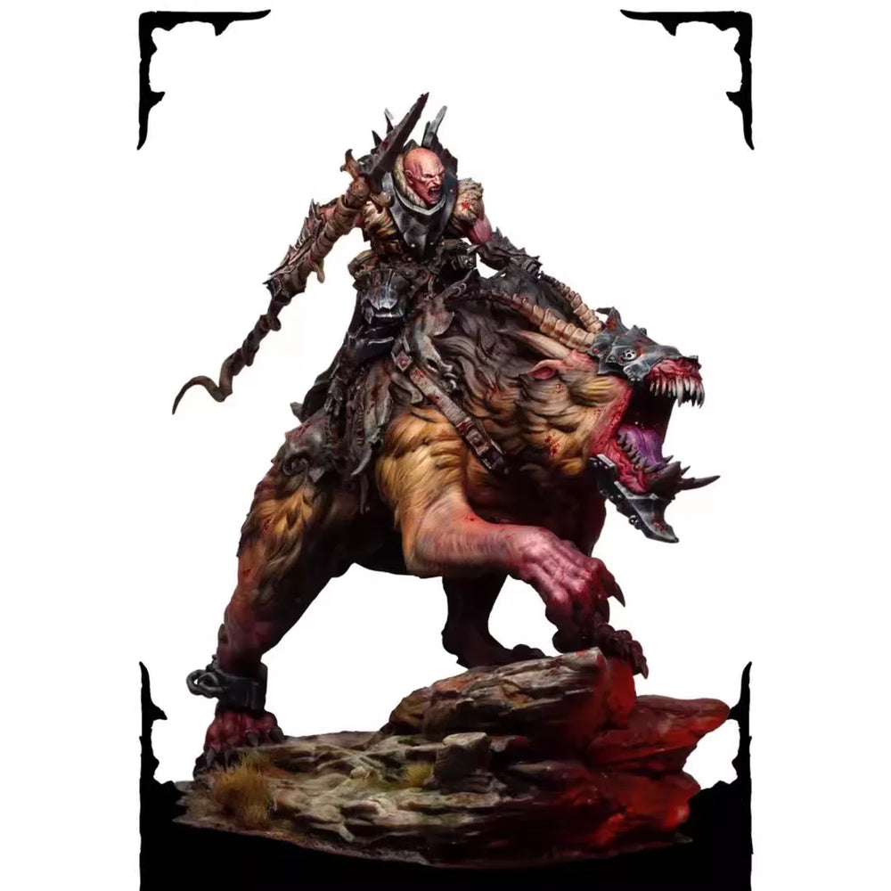 1/24 Demonic Warrior Wielding Beast Head, Resin Model Figure Kit, Fantasy Theme, Unassembled and Unpainted