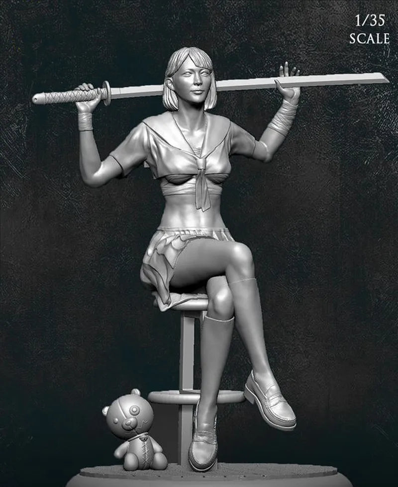 1/12 Female Bodyguard with Polearm, Resin Model Figure Kit, Unassembled and Unpainted