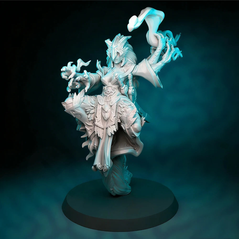 1/24 Shrine Maiden with Dragon Horns, Resin Model Figure Kit, Fantasy Theme, Unassembled and Unpainted