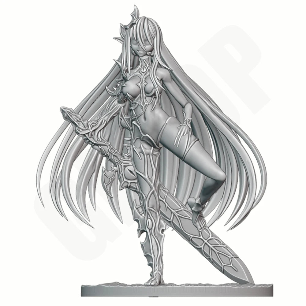 1/24 Winged Demoness Wielding Greatsword, Resin Model Figure Kit, Fantasy Theme, Unassembled and Unpainted
