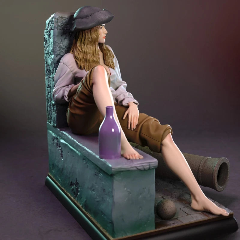 1/24 Barefoot Corsair Woman in Tricorn at Fort, Resin Model Figure Kit, Fantasy Theme, Unassembled and Unpainted