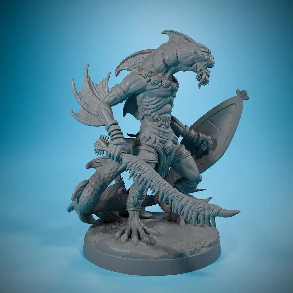 50mm Shark Humanoid Warrior, 4 Figures, Resin Model Figure Kit, Fantasy Theme, Unassembled and Unpainted