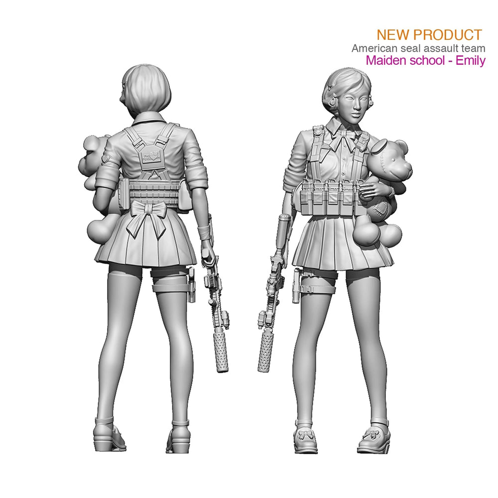 1/18 Modern Female Tactical Operator Holding Child, Resin Model Figure Kit, Unassembled and Unpainted