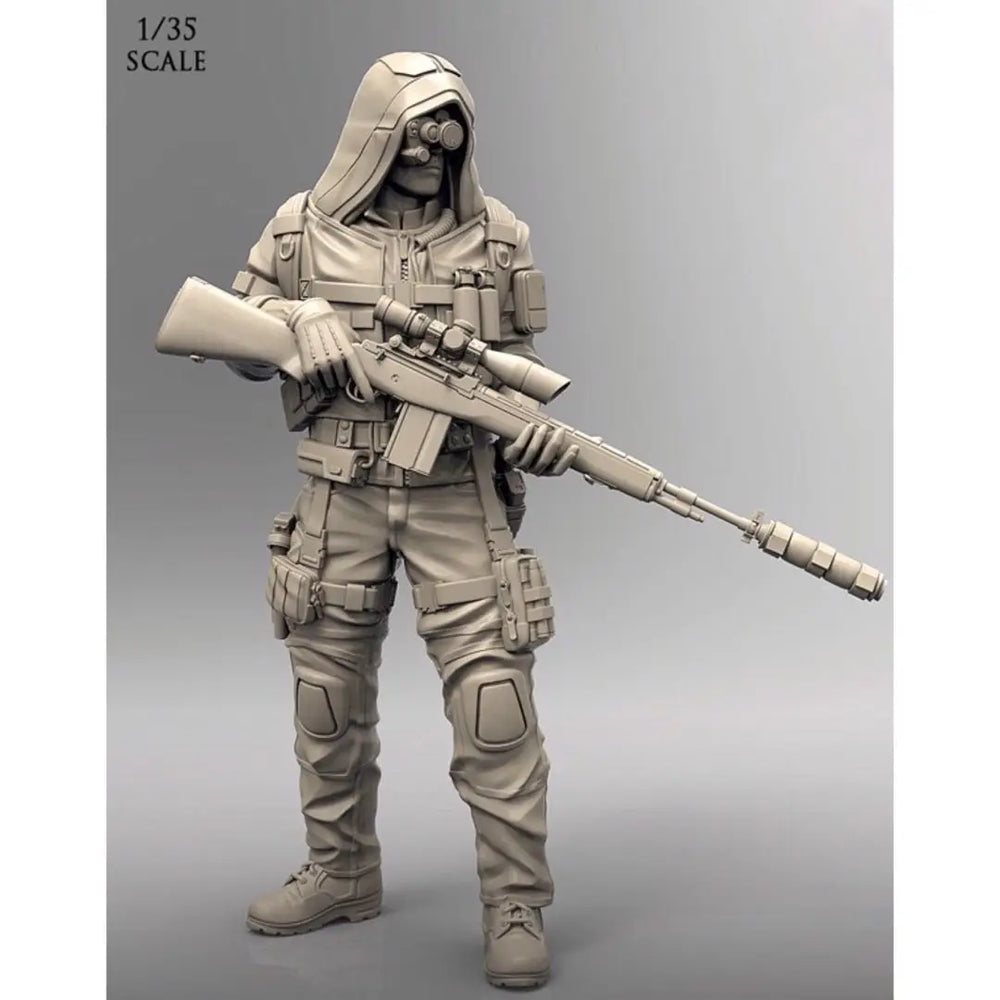 1/35 Modern Hooded Tactical Operator with Scoped Rifle, Resin Model Figure Kit, Unassembled and Unpainted