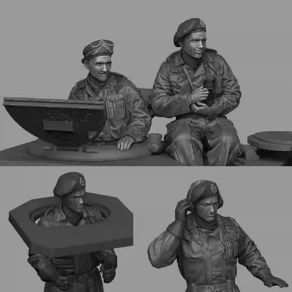 1/35 WWII British Tank Crew Soldiers, 4 Figures, Resin Model Figure Kit, Unassembled and Unpainted