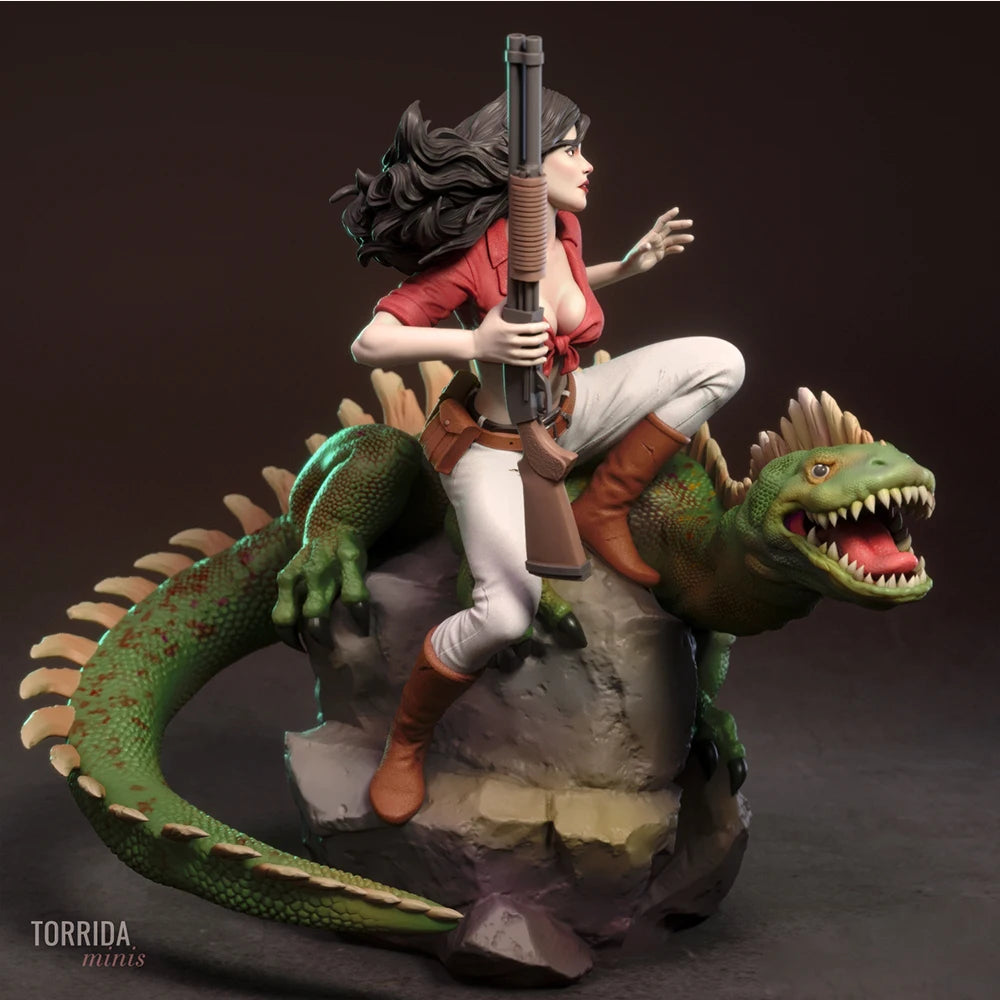 1/24 Female Warrior on Dinosaur, Resin Model Figure Kit, Unassembled and Unpainted