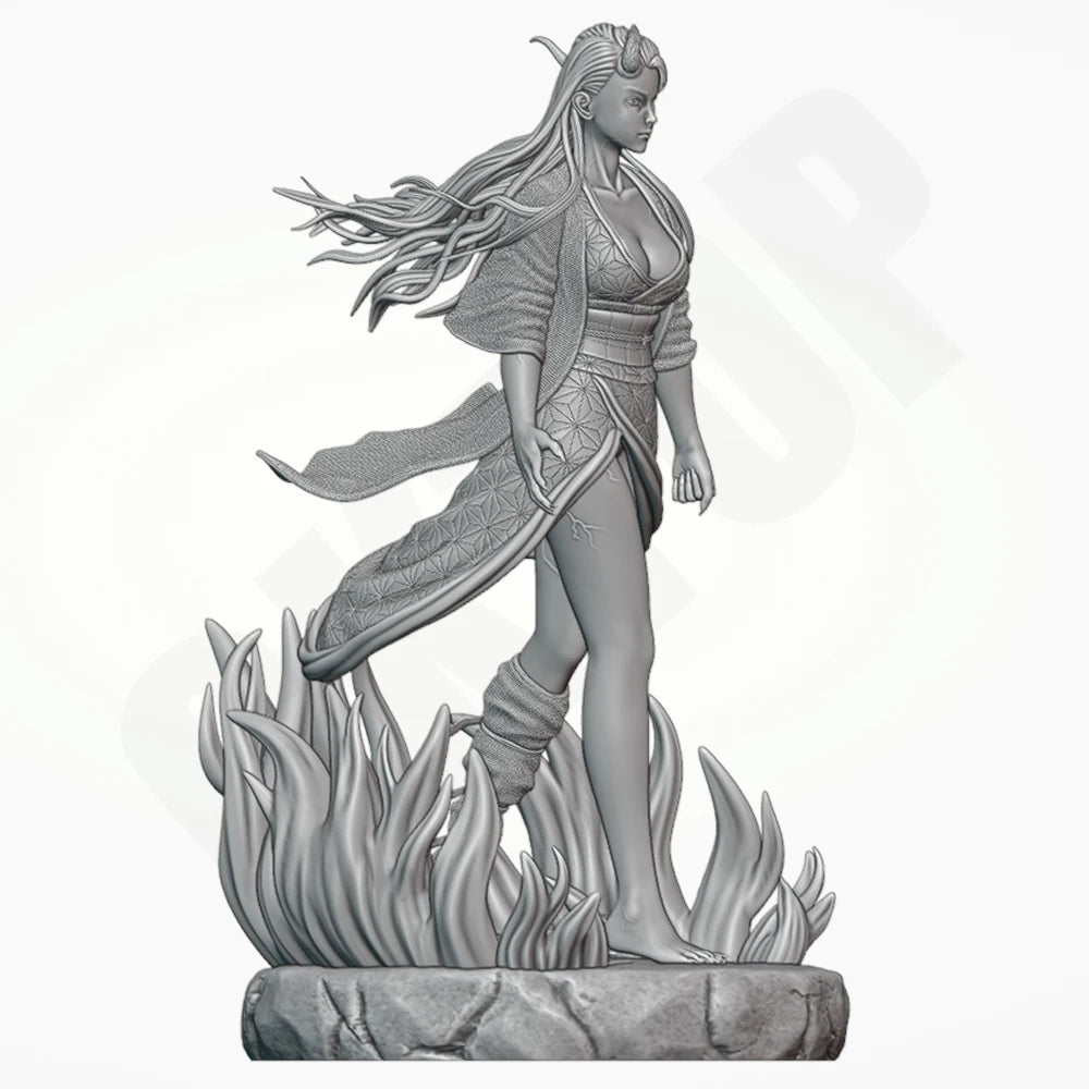 1/24 Fire Elf Sorceress on Flaming Base, Resin Model Figure Kit, Fantasy Theme, Unassembled and Unpainted