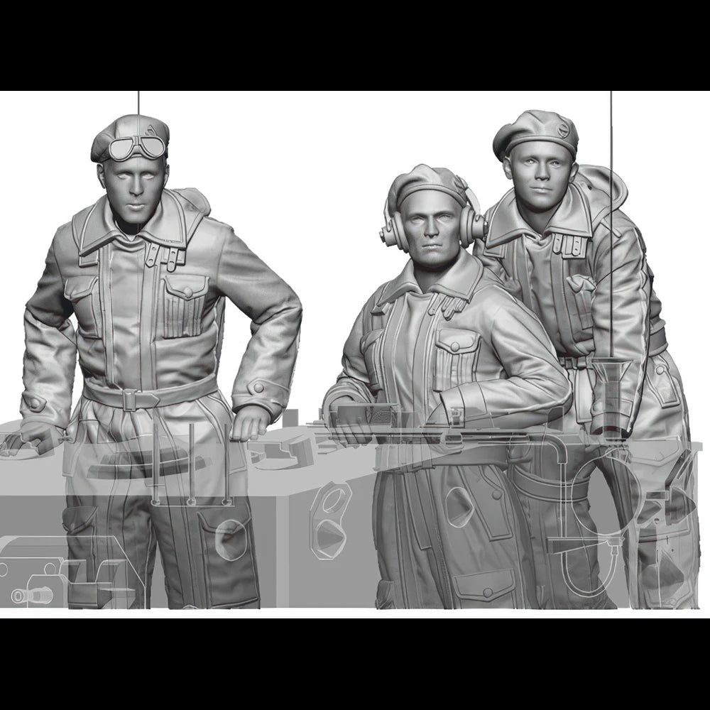 1/35 WWII British Tank Crew with Goggles and Headsets, 3 Figures, Resin Model Figure Kit, Unassembled and Unpainted