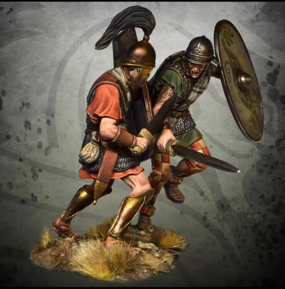 54mm Ancient Roman Infantry with Large Round Shields, Resin Model Figure Kit, Unassembled and Unpainted