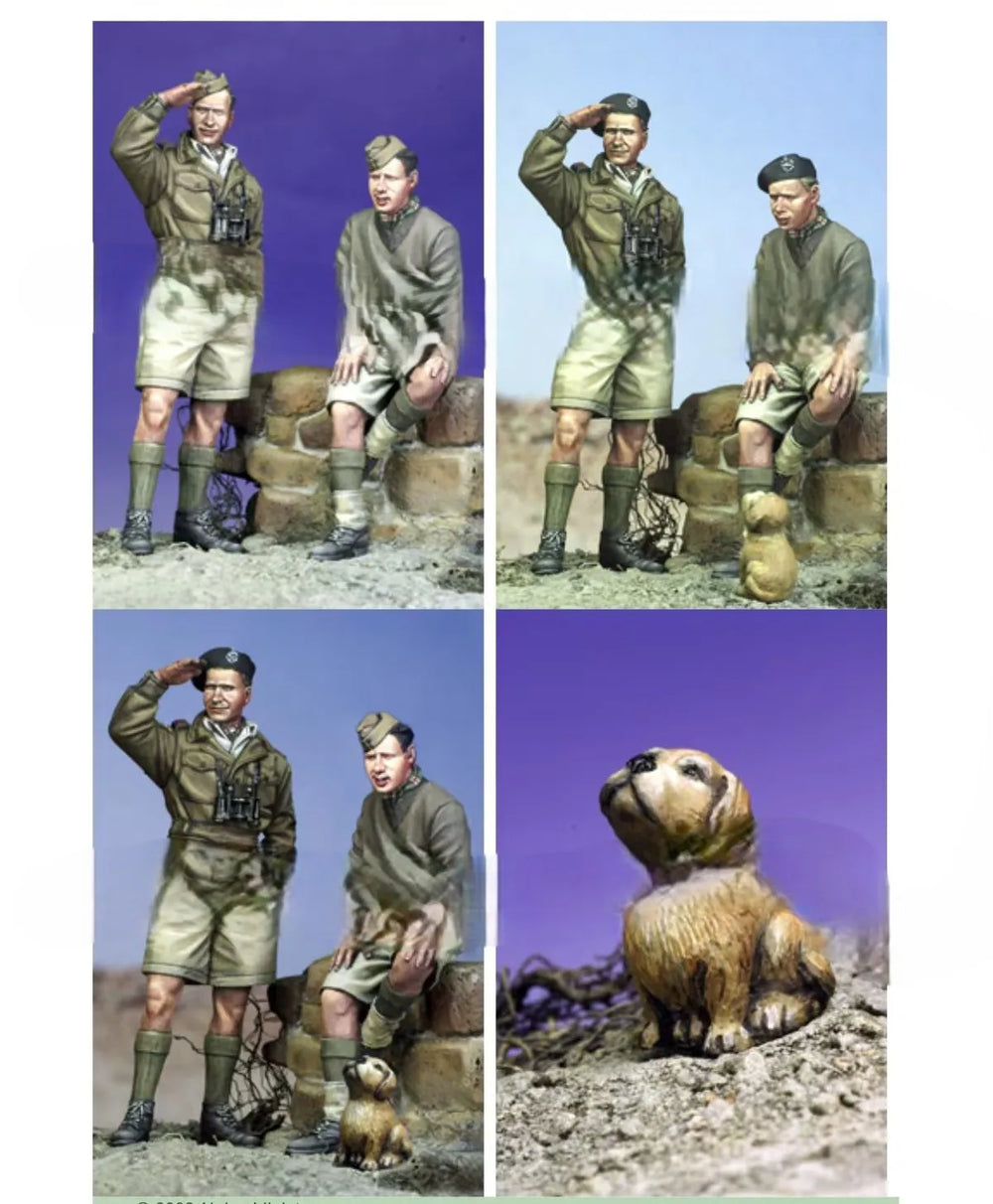 1/35 WWII British and US Infantry with Mascot, 5 Figures, Resin Model Figure Kit, Unassembled and Unpainted