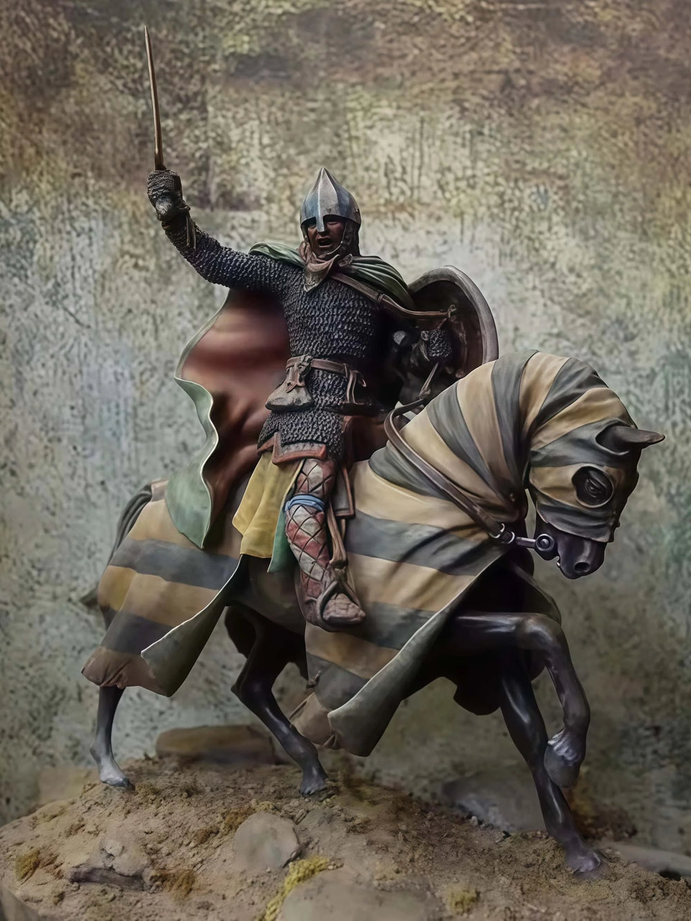 1/32 Medieval Knight Charging on Barded Horse with Lance, Resin Model Figure Kit, Unassembled and Unpainted