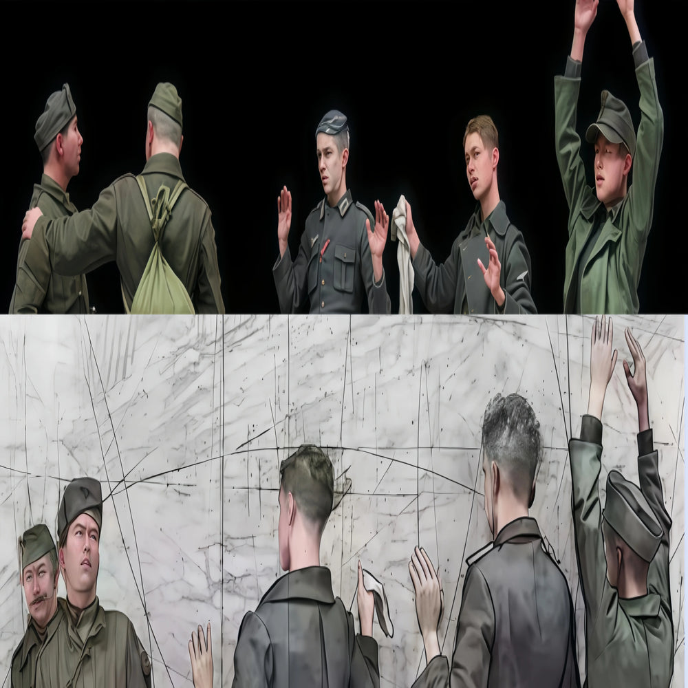 1/35 WWII German Infantry and Prisoners, 10 Figures, Resin Model Figure Kit, Unassembled and Unpainted