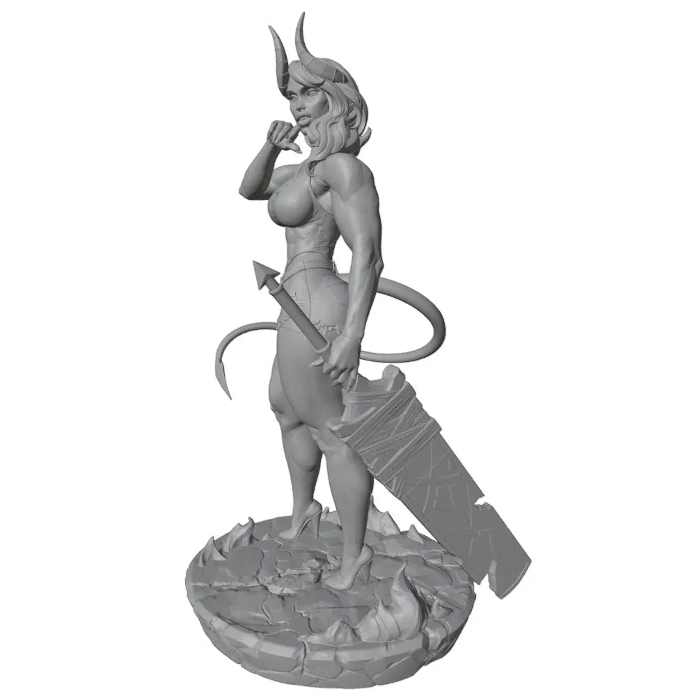 1/24 Female Demon with Spiral Horns and Staff, Resin Model Figure Kit, Anime Theme, Unassembled and Unpainted