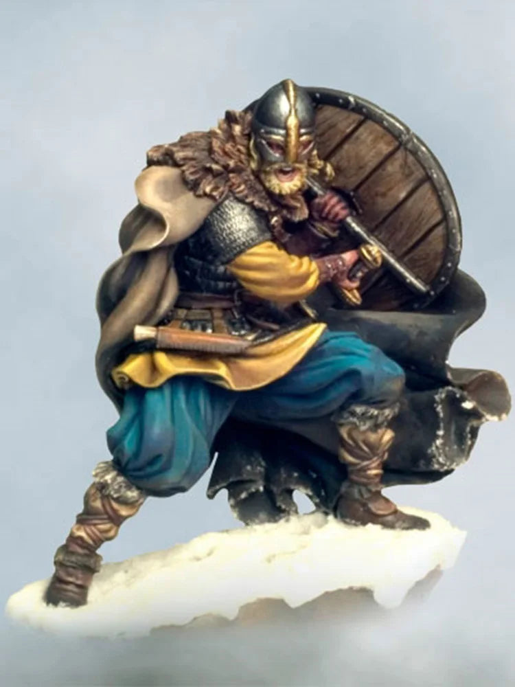 54mm Medieval Ornate Dwarf Warrior with Axe and Shield, Resin Model Figure Kit, Unassembled and Unpainted
