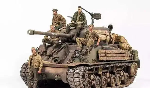 1/35 WWII Allied Sherman Tank, 5 Figures, Resin Model Vehicle Kit, Unassembled and Unpainted